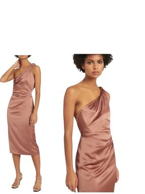 Reiss Adaline One Shoulder Drape Satin Dress With Chain
